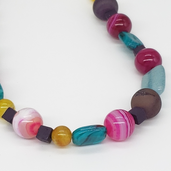 Purple and Yellow Agate Beaded Boho Necklace - Picture 2 of 11